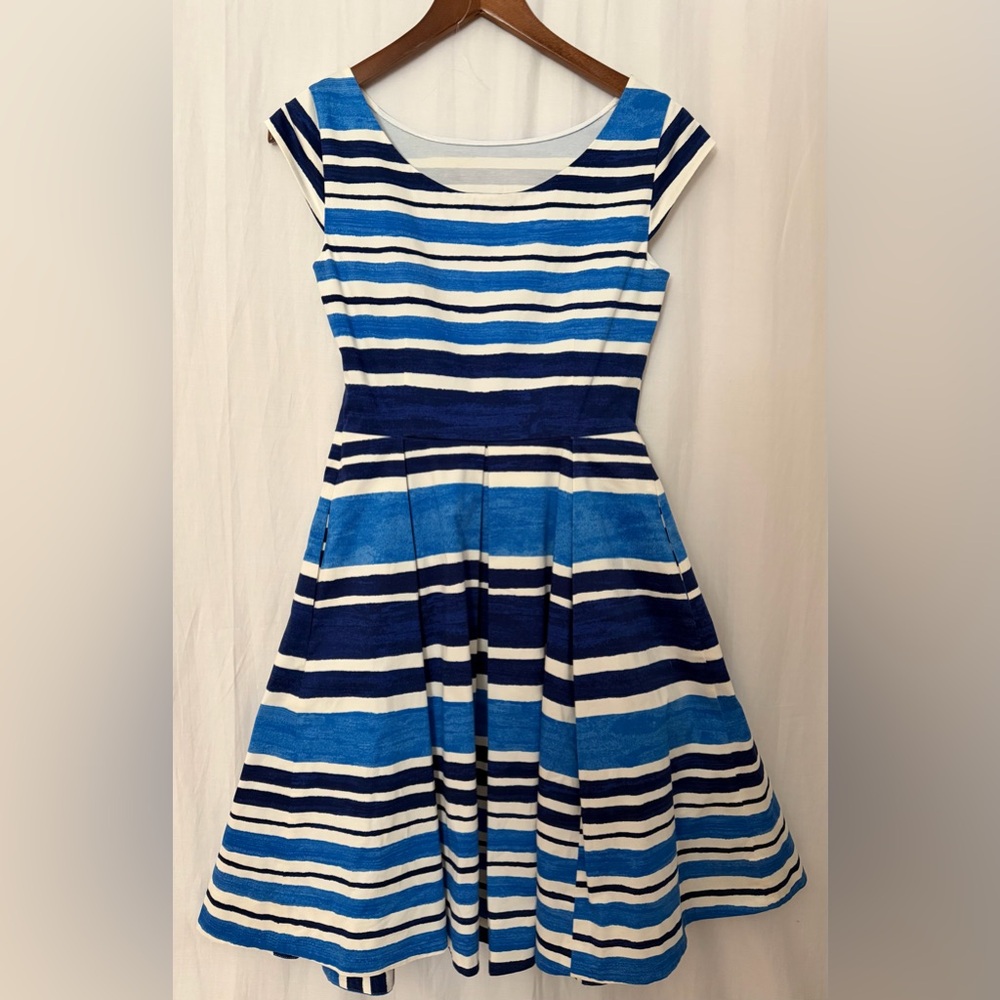 Kate Spade New York “Mariella” Striped Dress with Pleated Flare Skirt - Blue - 4 - Picture 6 of 16